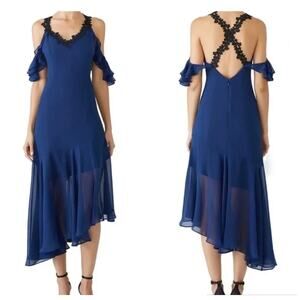 UnitedWood Scoop Neck Laced Strap Larissa Maxi Dress Blue Black Lace 2 XS